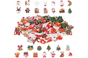 Lot de 100 breloques de Noël en résine pour travaux manuels, assortiment de breloques miniatures à dos plat, décorations de N