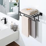 SAYAYO 16-Inch Black Towel Rail SUS304 Stainless Steel Double Bar Bathroom Rack view 2