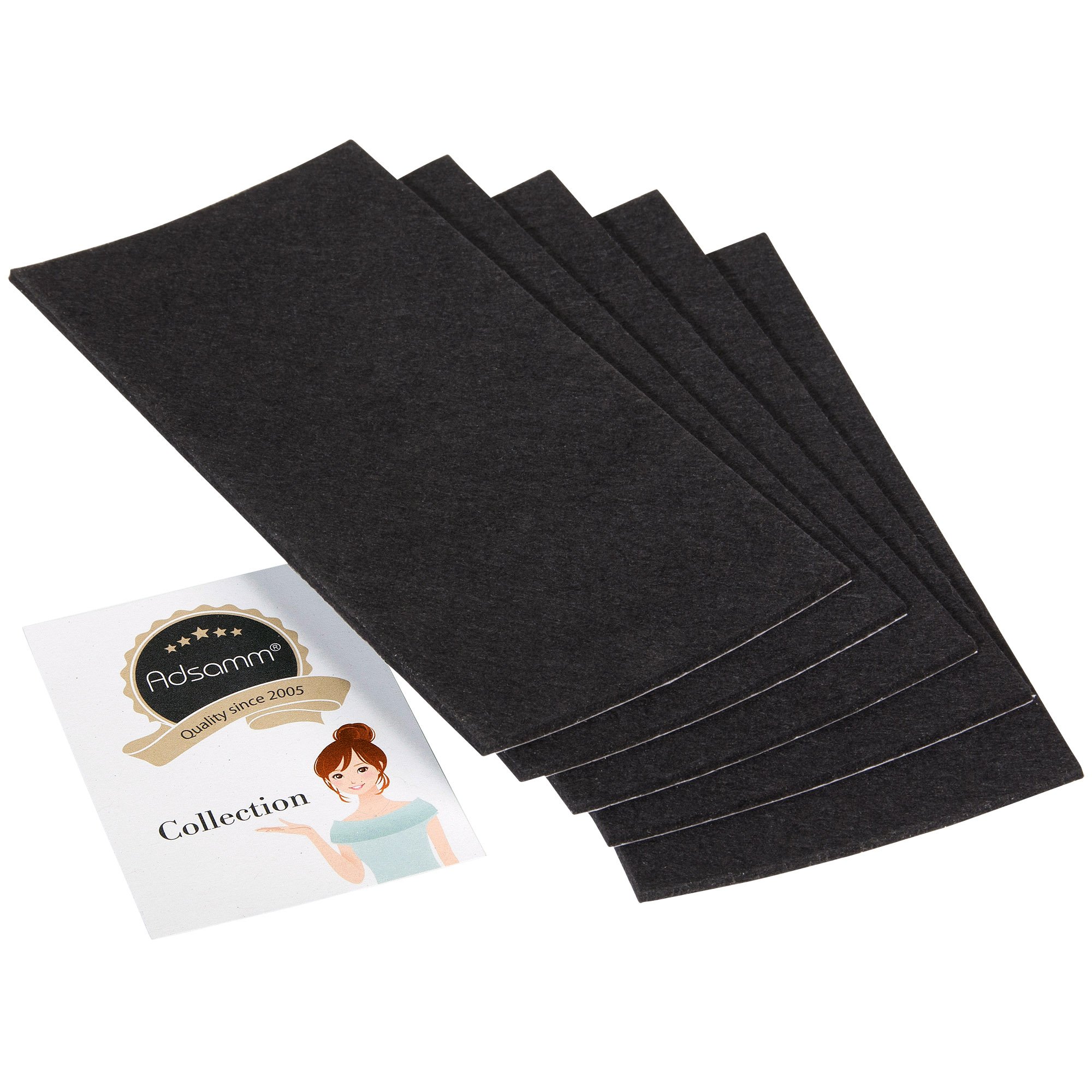Adsamm® / 5 x self-adhesive Felt Sheets/Black / 3.94x7.87'' (100x200 mm) / rectangular / 0.138'' / 3.5 mm thick stick-on furniture felt glides/Furniture & Chair Glides