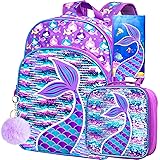 3PCS Mermaid Backpack for Girls, 16" Sequin