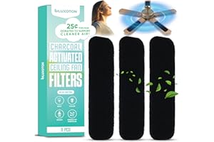 LUXOTON Ceiling Fan Filters for Blades - Ceiling Fan Filter Stick On with Improved Adhesive, Activated Carbon Ceiling Fan Air Purifier Pads, Ceiling Fan Dust Catcher, Air Filter for Fan Blade (3 Pack)