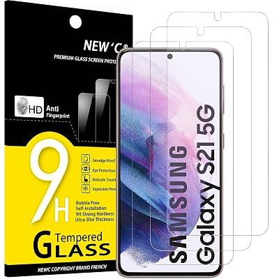 NEW'C 3 Pack Designed for Samsung Galaxy S21 5G (6.2), Screen Protector Tempered Glass, Scratch-Proof, Bubble-Free, Ultra Resistant (0.26 mm HD Ultra Transparent) 9H Hardness Glass