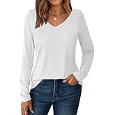GKBK V Neck Long Sleeve Shirts for Women Soft Basic Tee Fall and Winter Casual Tops Trendy Everyday Wear