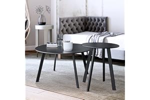 JUSEROX Patio Outdoor Coffee Table Set of 2 - Weather Resistant Outdoor Round End Table Modern Coffee Tables for Living Room Balcony Home Office (Black)