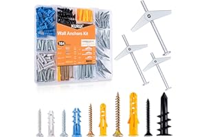 KURUI Drywall Anchors Assortment Kit With Self Drilling Wall Anchors and Heavy Duty Toggle Bolts, Metal/Plastic Dry Wall Anchors for Hanging Picture Art, 164Pcs Butterfly Anchor and Screws for Ceiling