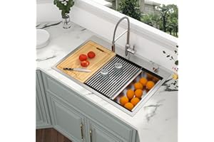 Kichae 33 Kitchen Sink Drop In - 33 x 22 Kitchen Sink Ledge Workstation Topmount Drop-In Single Bowl Stainless Steel 16 Gauge Single Bowl