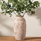 Ceramic Rustic Flower Vase, Large Farmhouse Vases Home Decor, 12.5" Tall Pottery Decorative Pampas Vase for Table Living Room Entryway Mantel Bookshelf Bedroom Bathroom Kitchen