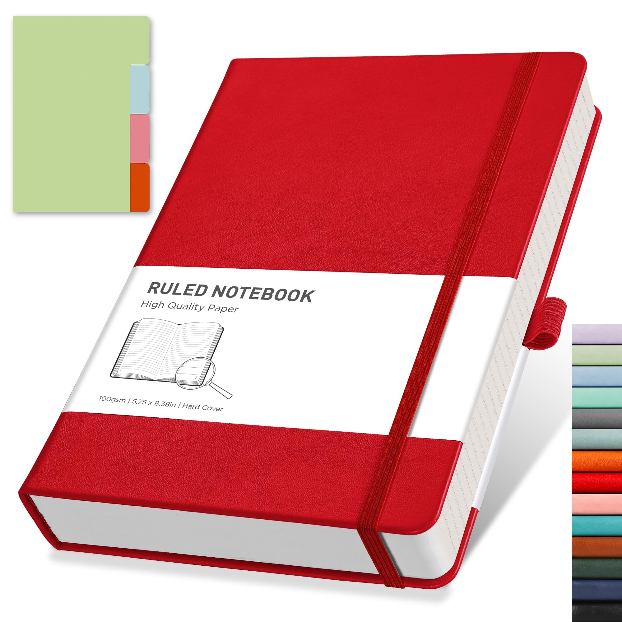 RETTACY Lined Journal Notebook - A5 Note Book Hardcover Notepad 192 Numbered Pages for Writing,100gsm Lined Paper, Leather Hardcover, for Women Men Work Office School,14.5 x 21cm - Red