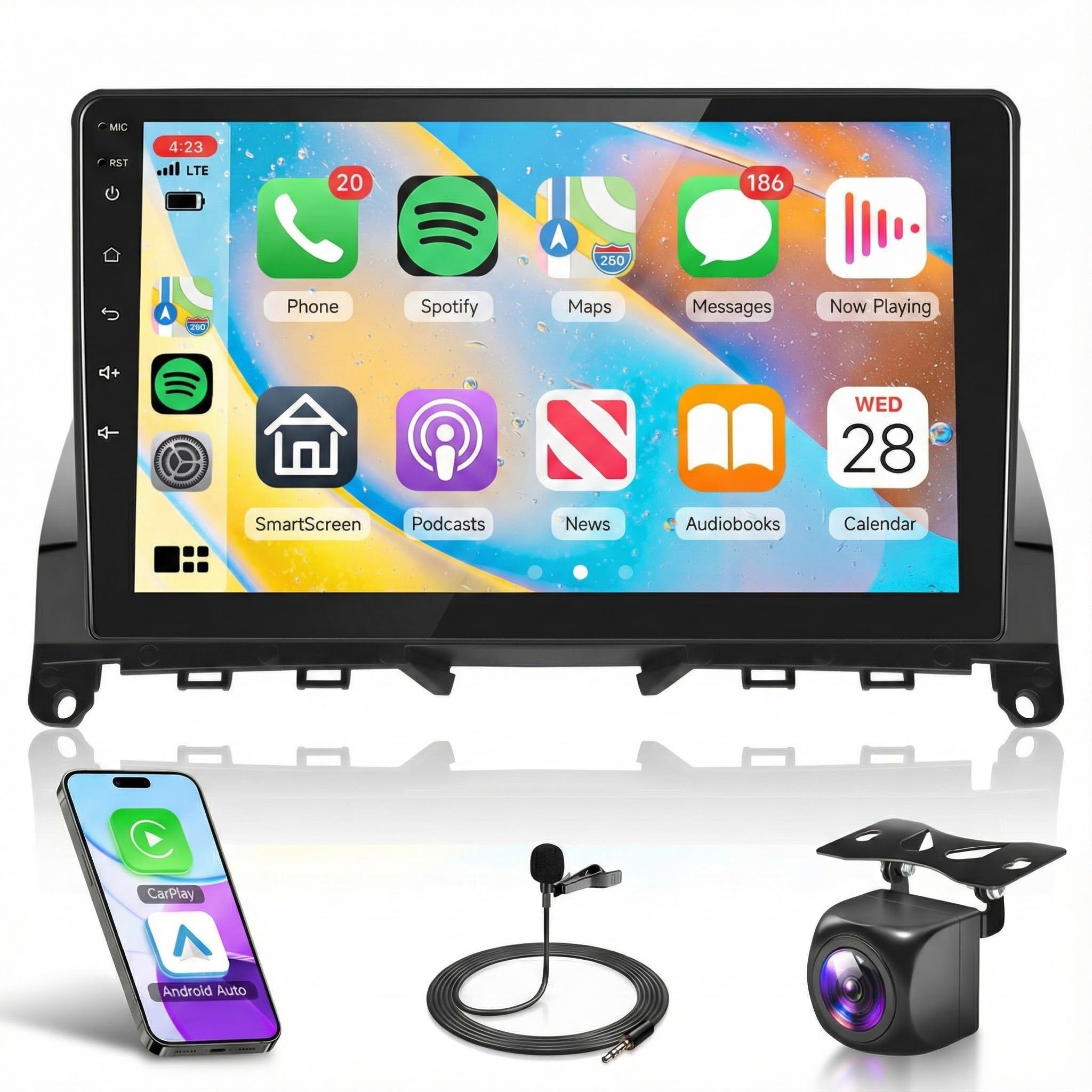 Rimoody 2G+64G Android Car Stereo for Mercedes Benz C-Class C180 C200 C230 C250 C300 C350 W204 S204 2006-2011, Rimoody Car Radio Wireless Carplay Android auto 9'' Touchscreen GPS WiFi BT/FM/RDS Camera