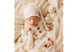 Handprops Newborn Photography Props Photo Posing Outfits,2 PCS Baby Photoshoot Outfits, (Fits for 0-20 Days and 7-10 lbs Baby) Crochet Knitted Romper, Newborn Photography Accessories (Romper+Hat)