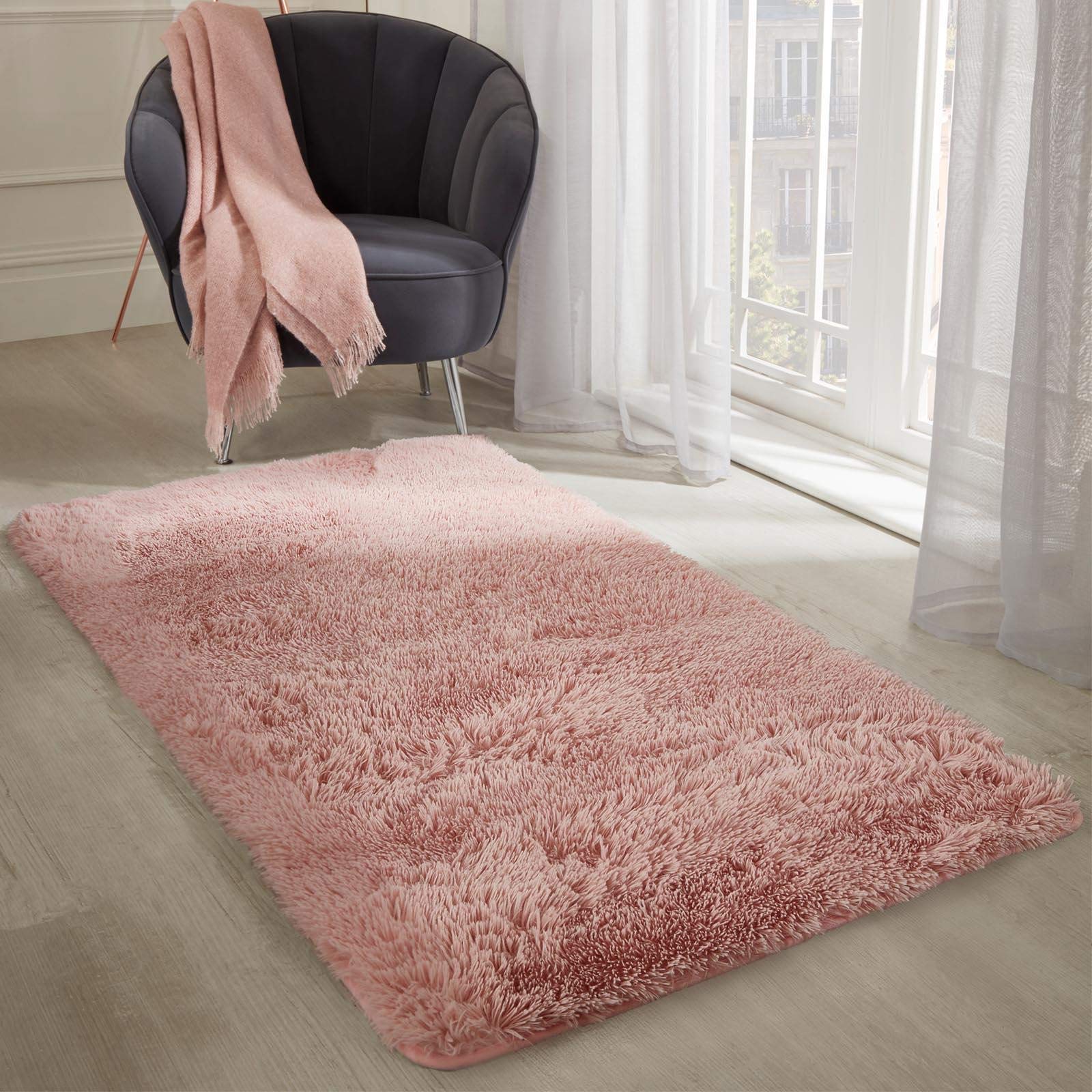 Sienna Rug Runner for Bedroom, Soft Anti-Slip Fluffy Rug Runners for Living Room Entryway Blush Pink Shaggy Hallway Runner Non-Shedding Thick Pile Medium Carpet, 60 x 150cm