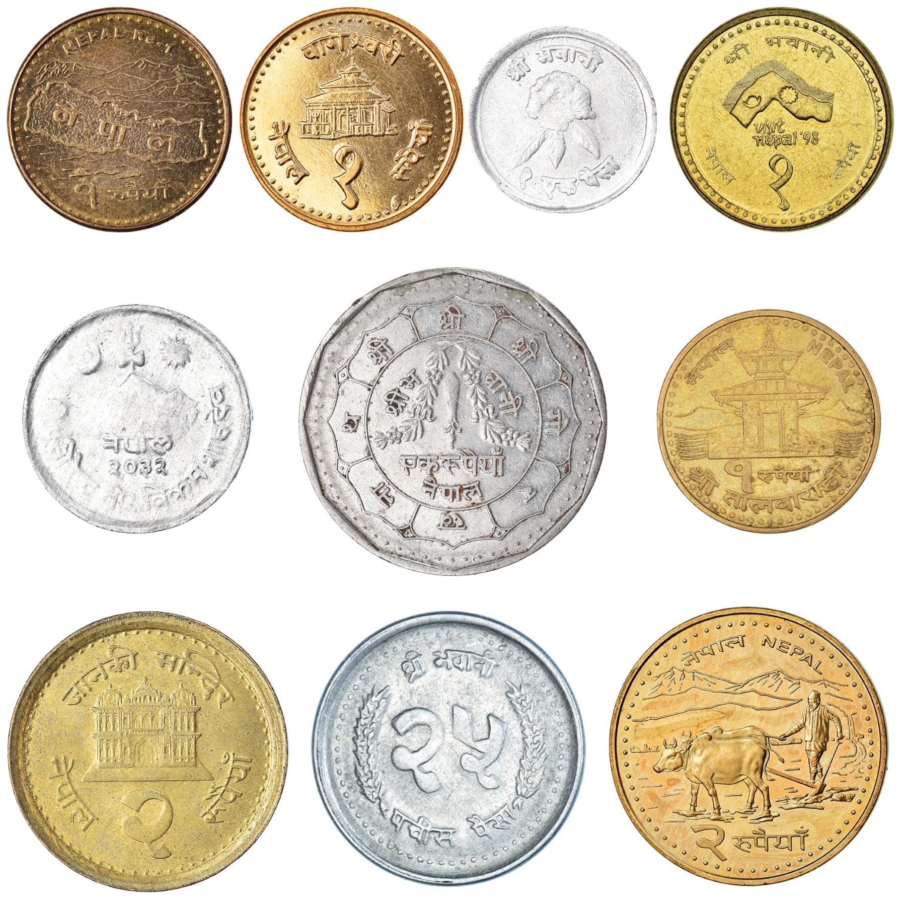 10 Nepal Coins from Asia | Old Collectible Nepali Cash Lot | Perfect Choice For Your Coin Bank, Holders And Collection Album