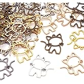 Craftdady 40Pcs Cat Open Back Bezel Pendants 27x25mm Cute Kitten Blank Hollow Pressed Frame Charms Animal Alloy Dangle Charms Resin Casting Pendants for DIY Crafts Earring Necklace Jewelry Making