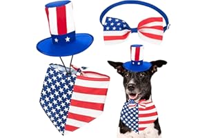 Ousiya 3 PCS 4th of July Dog Bandana, Uncle Sam Pet Top Hat, American Flag Dog Bow Tie for Small Medium Dogs