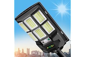 Baiston Solar Street Lights Outdoor: Dusk to Dawn Parking Lot Solar Lights with 3 Modes Motion Sensor Remote Control, 6000K 180 LEDs Commercial Solar Lamps for Outside, Backyard, Garage