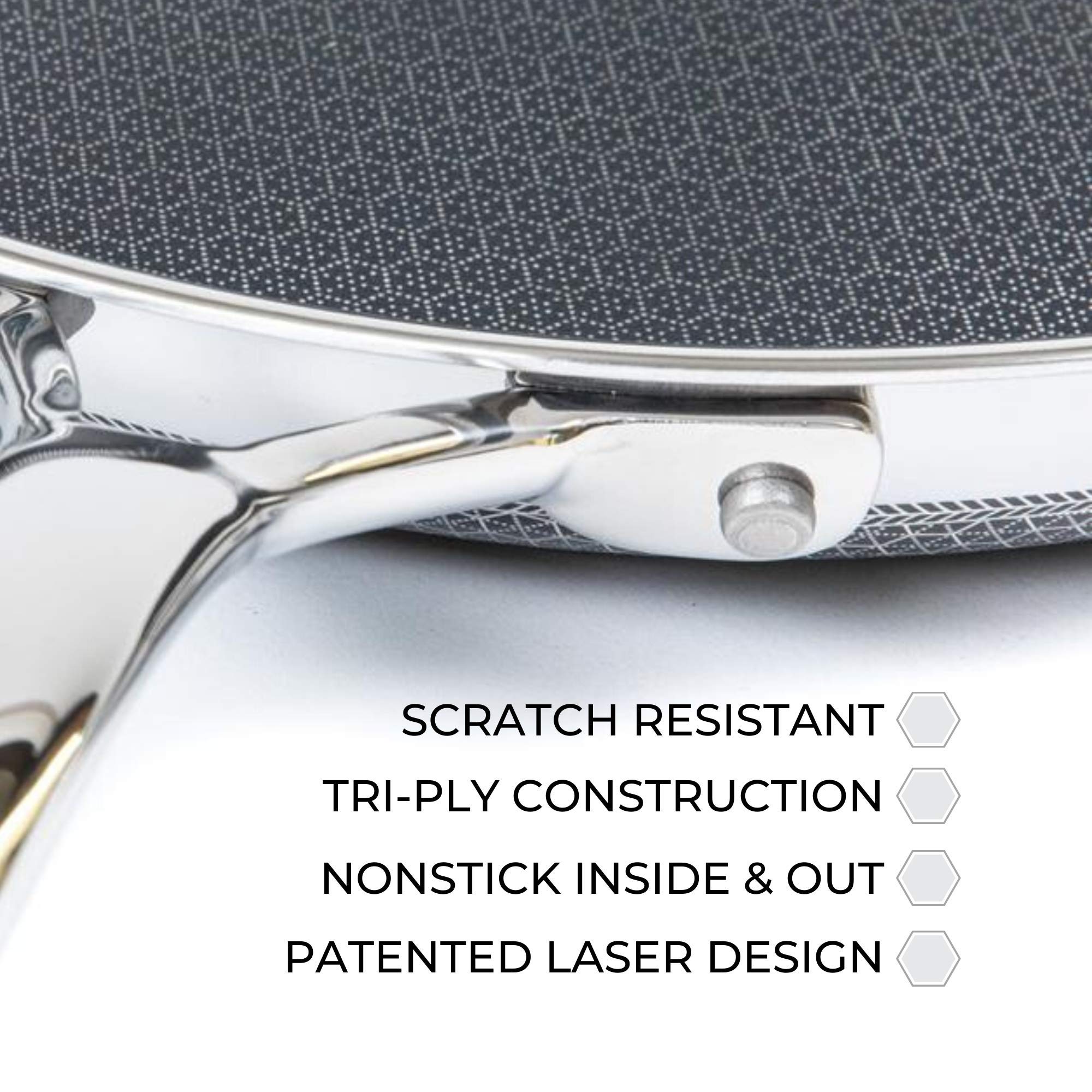 Hexclad Hybrid Nonstick Cookware 12" Frying Pan, PFOA Free, Metal Utensil Safe, Induction Ready