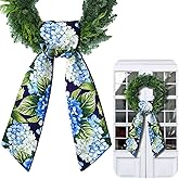CraftyDream Wreath Sash for Front Door Wreath Satin Sash Blank Sashes Embroidery Monogram Yard Doorway Indoor Outdoor Wall Ribbon Bow Home Decor(Blue, Green,Summer Hydrangea)