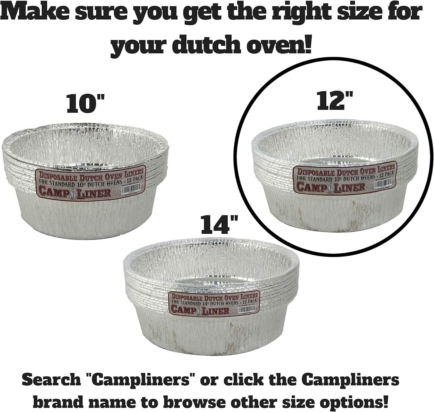 CampLiner Dutch Oven Liners, 12 Pack of 12” 6 Quart Disposable Liners - No More Cleaning or Seasoning. Fits Lodge, Camp Chef, And Other 12-Inch Cast Iron Dutch Ovens: Dutch Over Liner: Kitchen & Dining