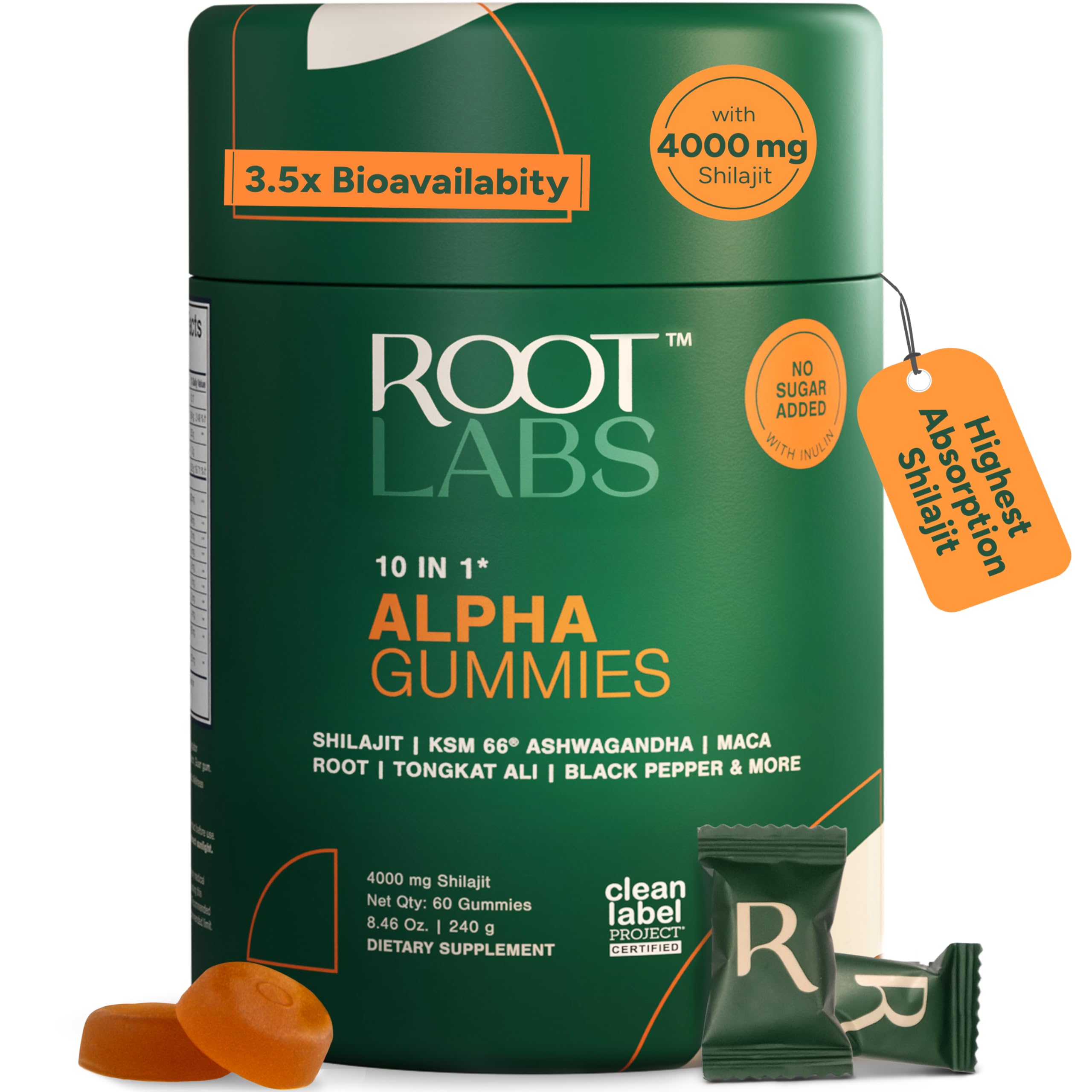 Photo 1 of ROOT LABS 10-in-1 Alpha Shilajit Gummies | 4000 mg Pure Himalayan Shilajit, Tongkat Ali, Maca Root, 75% Fulvic Acid | ShilAbsorb Bioavailability Tech | Sugar-Free Vegan, 85+ Trace Minerals | 60 Pack