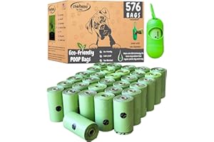CHEFNENO Biodegradable Dog Poop Bags with Dispenser (576 Bags) Eco-friendly doggy poop Pickup Bags 32 Refill Rolls Eco Dog Waste Bags Cat Litter Clamps & Poop Bags (32 Rolls, Uscented)