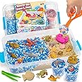 Ocean&Sand Sensory Bin with Lid, 42 Pcs Sensory Sand Kit with Sea Animals for Kids, Birthday Christmas Gifts for Boys Girls, Preschool Learning Activities Tools Box, Outdoor Sandbox Toys for Toddlers