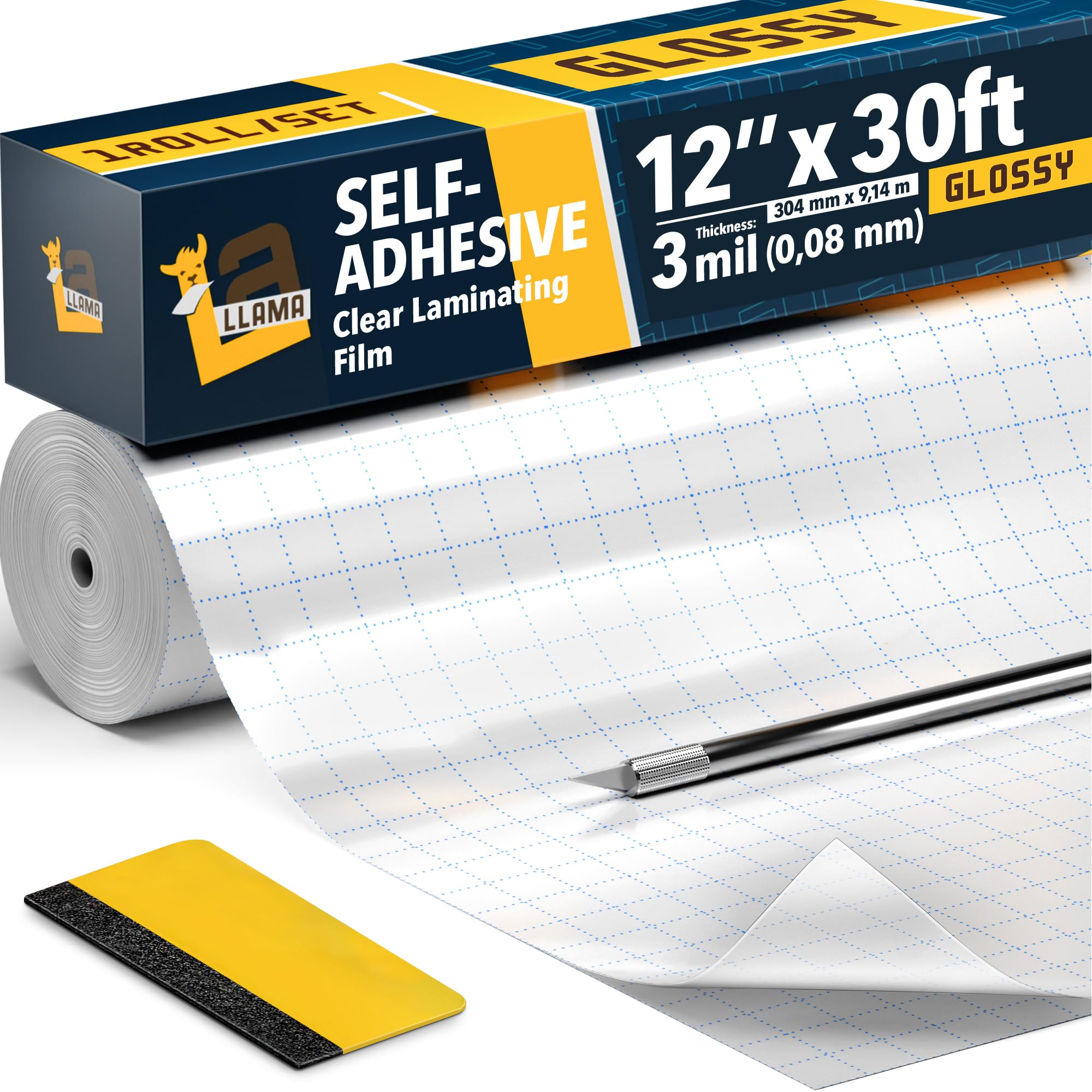 Photo 1 of Self Adhesive Clear Sticker Laminate Roll 12” x 30ft – High Glossy Clear Vinyl Laminating Film 3 MIL Extra Long Roll
