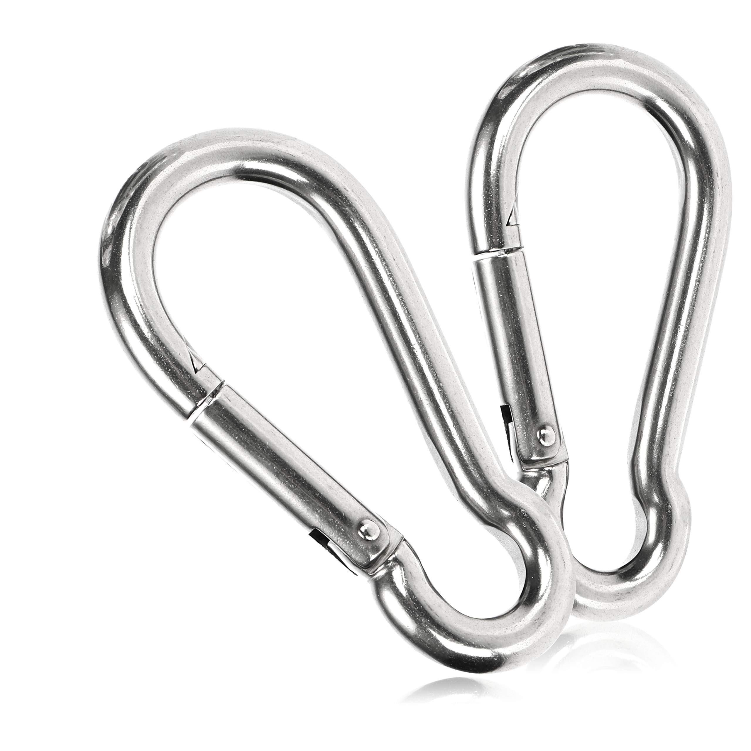 com-four® 2X Snap Hooks - Premium Carabiner Made of Weatherproof Stainless Steel 304 - Steel Hook with 180 kg Load Capacity for Key Rings, Garden, Household, Handicraft - 100 x 10 mm