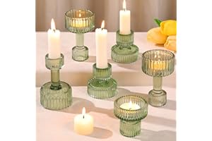 LANTTU Candlestick Holders Bulk, 6 Pcs Green Combination Candle Holders Set, Crystal Candle Holders for Wedding, Table Centerpiece, Home Decoration