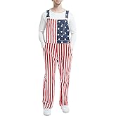 Odefou Men's American Flag Overalls Denim Bib 4th of July Patriotic USA Jumpsuit Adjustable Straps Red Striped Blue Star(Flag 3XL)