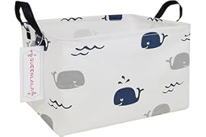 QUEENLALA Rectangular Laundry Hamper/Foldable Nursery Laundry Basket for Organizing/Storage Bin Baskets/Children Toy Office Bedroom/Toy Bin Closet Shelf Rec-Blue Cute Whale）