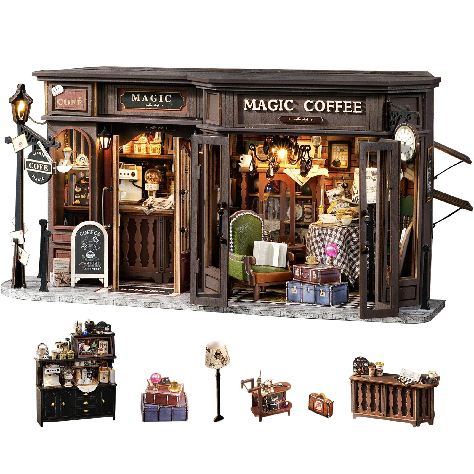Photo 1 of Fsolis DIY Miniature Dollhouse Kit for Adults - Tiny House Mini Scene 3D Puzzles Gifts for Women Teenagers Craft Lovers (Magic Coffee)