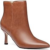 Coutgo Women's Kitten Heel Booties Pointed Toe Low Stiletto Side Zipper Ankle Boots Shoes