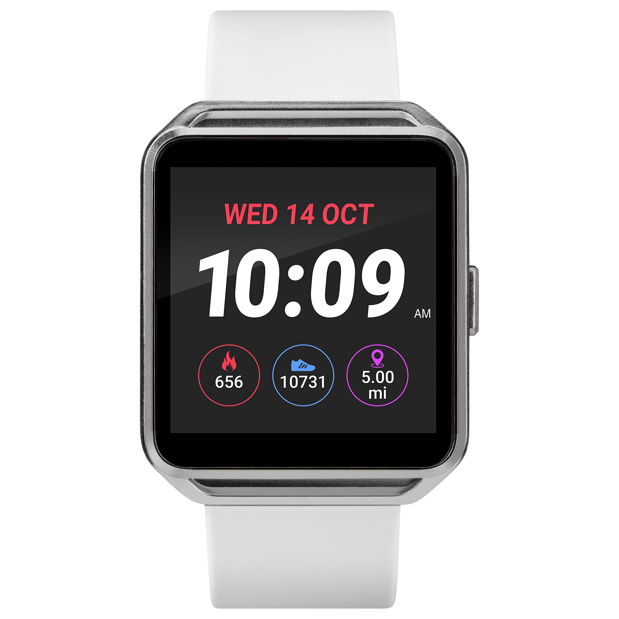 Iconnect Rectangle Silver-Tone Case Digtial Dial White Silicone Strap TW5M31400