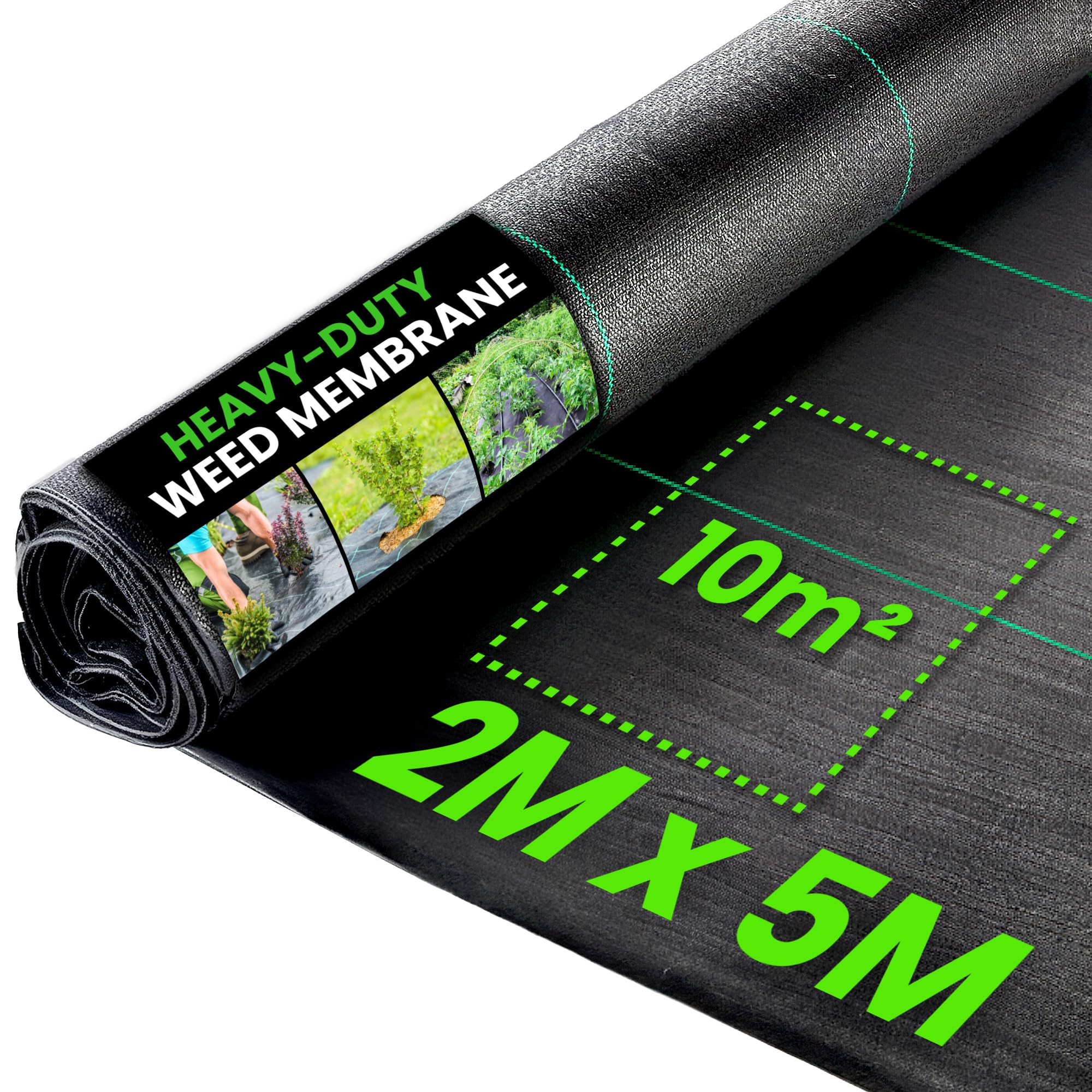 Green Thumbz Heavy Duty Weed Membrane - 2m x 5m Folded Weed Control Membrane 100gsm - Weed Suppressant Membrane for Garden Landscape, Ground Cover, Patios and Weed Control Fabric for Flower Beds