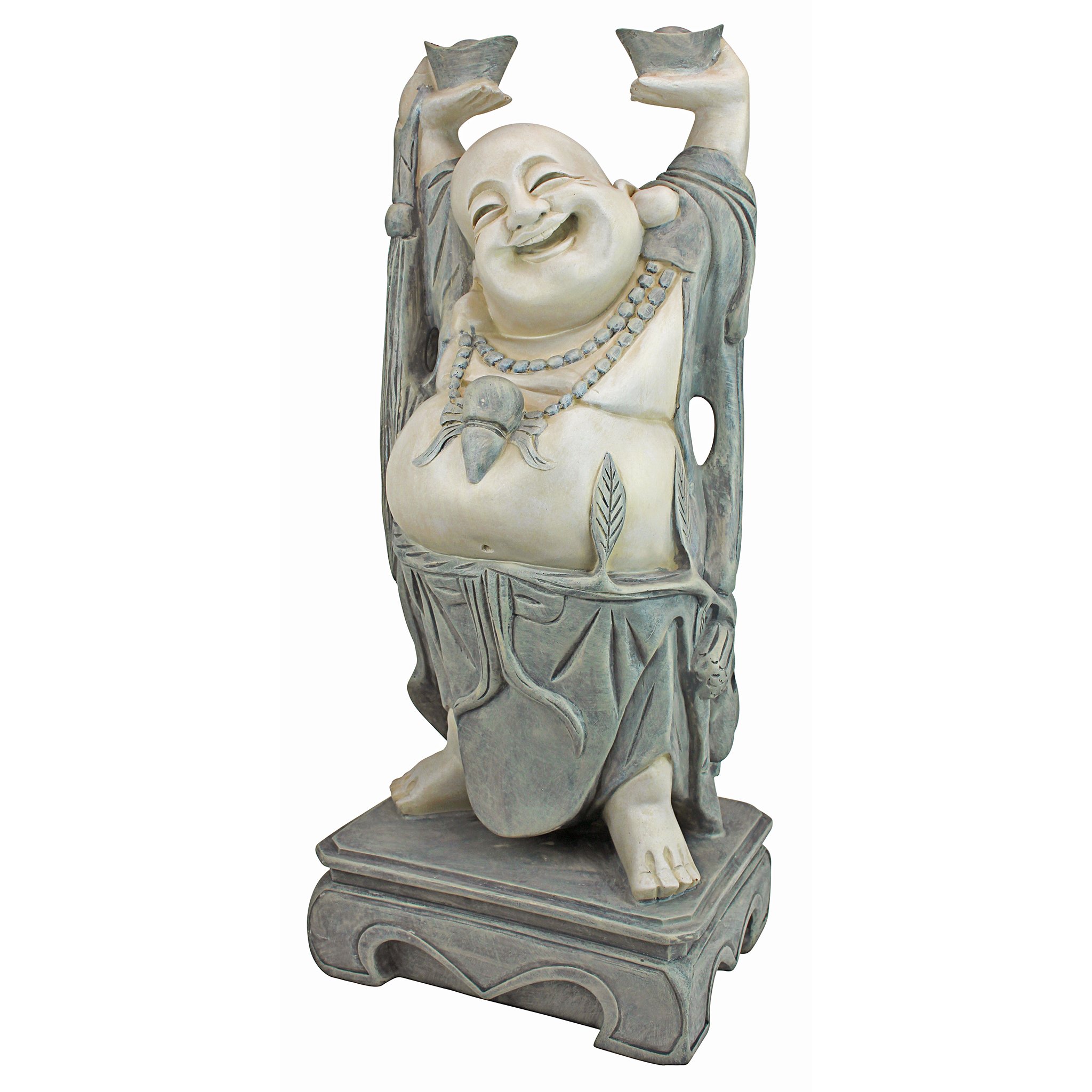 Design Toscano KY356 Jolly Hotei Laughing Buddha Asian Decor Garden Statue, 63.5 cm, Polyresin, Two Tone Stone, Grey