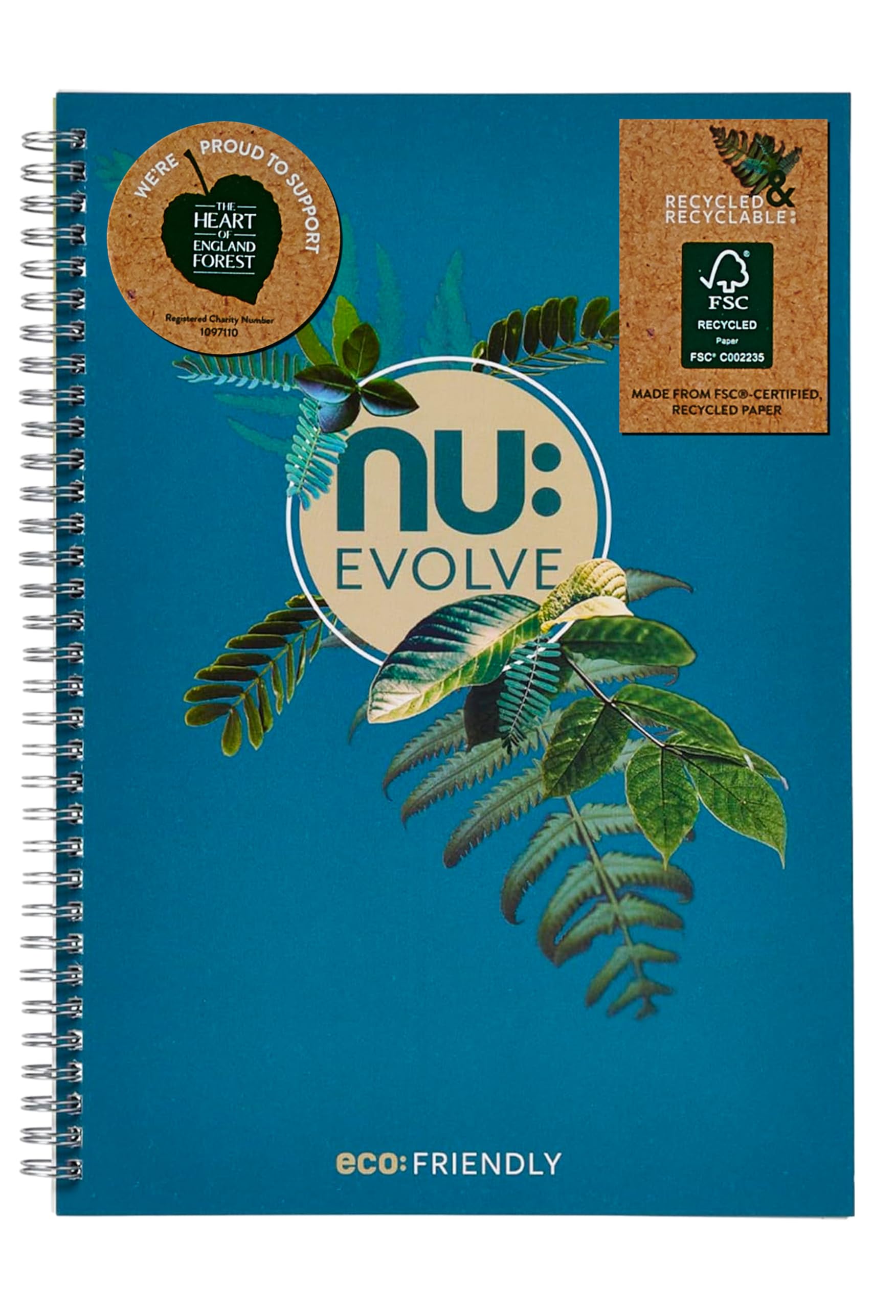 NU: Notebooks - Evolve Teal Range - Recycled Notebook - A4 Notebook - Wirebound Notebook - 120 Pages (NU004095-FSC)