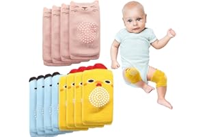 Navaris Baby Knee Pads for Crawling (Pack of 6 in 3 Colours) - Soft 78% Cotton Knee Pad Protectors - Non-Slip w/Animal Design