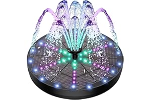 Yzert Upgraded Solar Fountain Bird Bath with 60 LED Lights, Solar Powered Water Fountain Pump with 4000mAh Battery 7 Nozzles 4 Fixers, for Garden Patio Pond Birdbath Pool