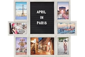 Melannco Customizable Letterboard 7-Opening Photo Collage, 22 x 18 inch, Distressed White