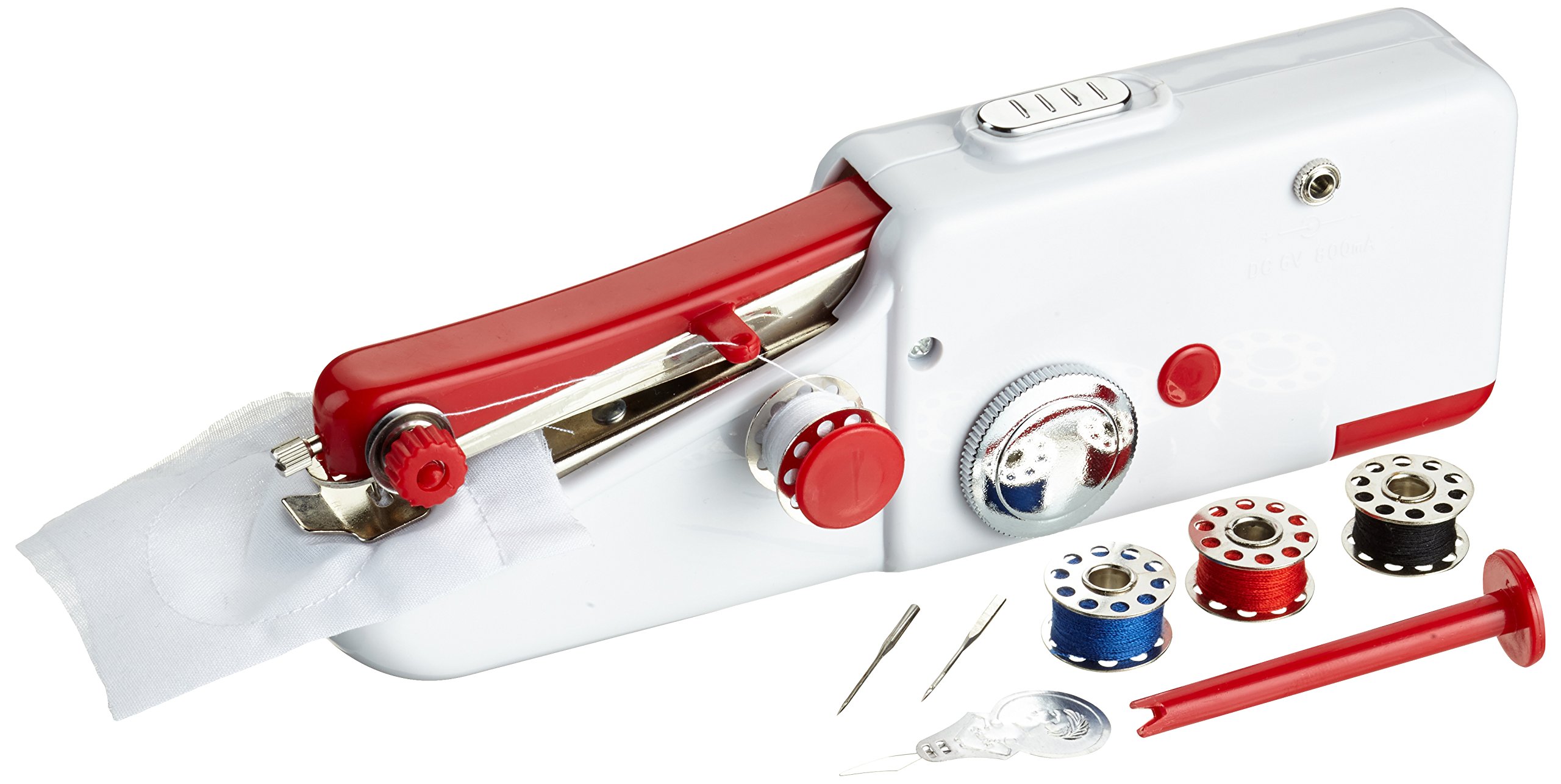 EASYmaxx 02927 Compact Hand Sewing Machine | Battery-Powered | 6V | Super Easy All in One Sewing Machine | Red, White