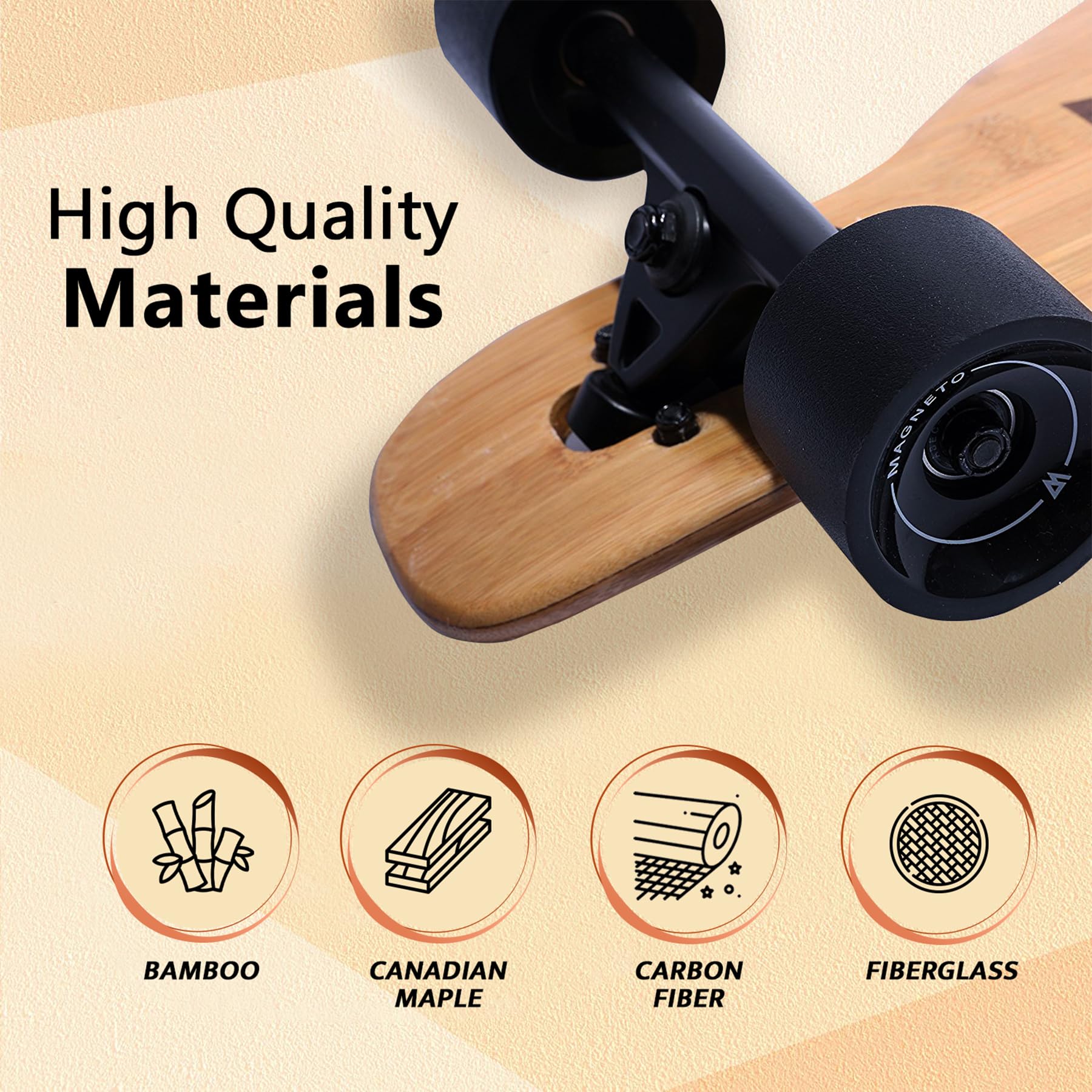 Magneto Longboards Bamboo Longboards for Cruising, Carving, Free-Style, Downhill and Dancing (Bamboo Drop & Fiberglass Through Longboard)