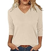JomeDesign Womens Sweaters 3/4 Sleeve Pullover Tops V Neck Blouses Business Casual Fashion Clothes