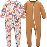 Owlivia Organic Cotton Baby Pajamas, Boys Girls Zip Front Sleep 'N Play Pjs, Footed Sleeper, Long Sleeve