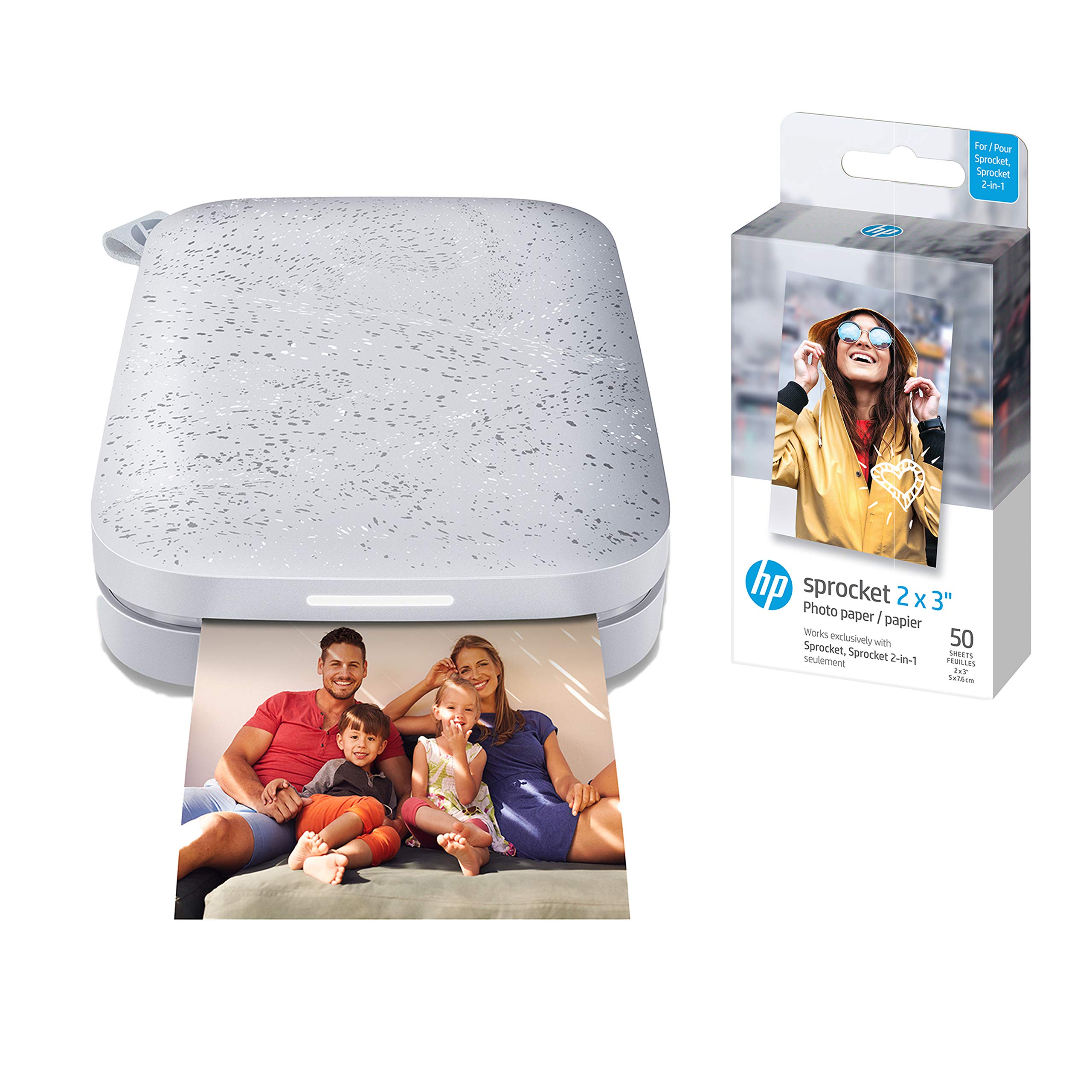 HP Sprocket Portable Photo Printer (Luna Pearl) + HP 2x3" Premium Zink Photo Paper