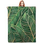 Botanical Leaf Blanket Gifts for Women Men Soft Warm Lightweight Cozy Green Palm Plant Throw Blankets for Bed Living Room Sofa Travel Home Decor 50"x60"