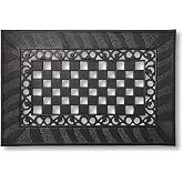 MACKENZIE-CHILDS Rubber Door Mat, 24x36, Classic Check | Decorative outdoor front-door mat, shake or vacuum to remove dust and dirt