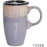 Bosmarlin Ceramic Travel Coffee Mug with Handle and Lid, 18 oz, Portable Coffee Cup for Car Cup Holder, Microwave and Dishwasher Safe, Reactive Glaze (Deep Purple)