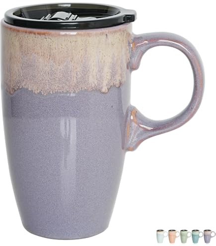 Amazon.com: Bosmarlin Ceramic Travel Coffee Mug with Handle and Lid, 18 oz, Portable  Coffee Cup for Car Cup Holder, Microwave and Dishwasher Safe (Grey) : Home  & Kitchen