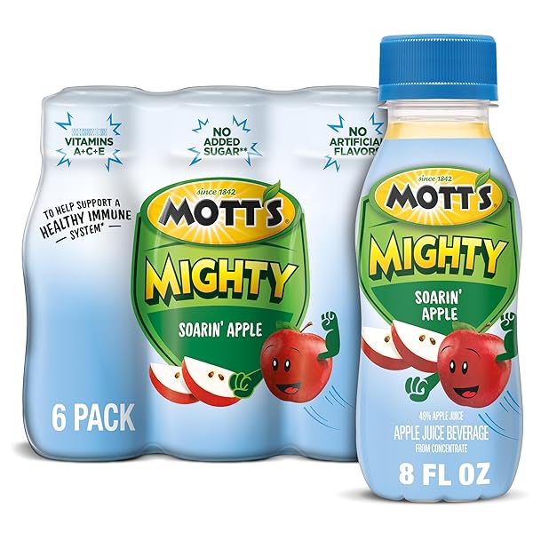 MOTT’S MIGHTY SOARIN’ APPLE JUICE DRINK, 8 FL OZ BOTTLES, 6 PACK