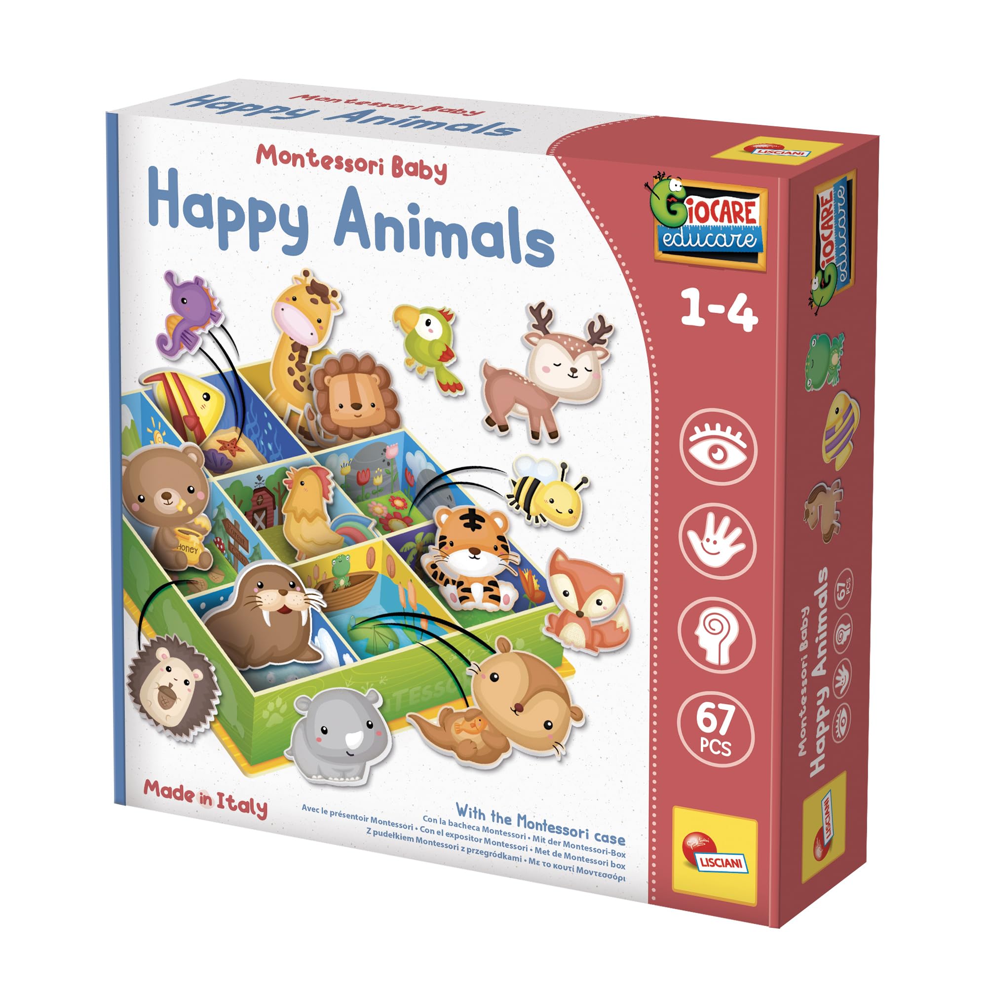 Liscianigiochi 92772 Montessori Baby Notice Board Happy Animals-Educational Game for Children from 2 years-92772, Multicolor